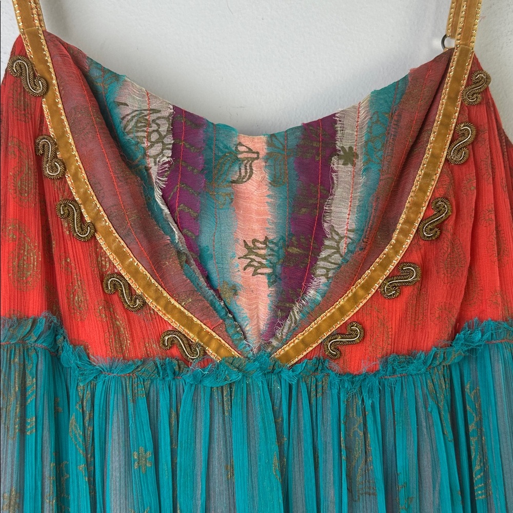 Free People Gilded Caravan Tiered Maxi Dress Size 4 Bohemian Velvet Straps Rare - Picture 5 of 16